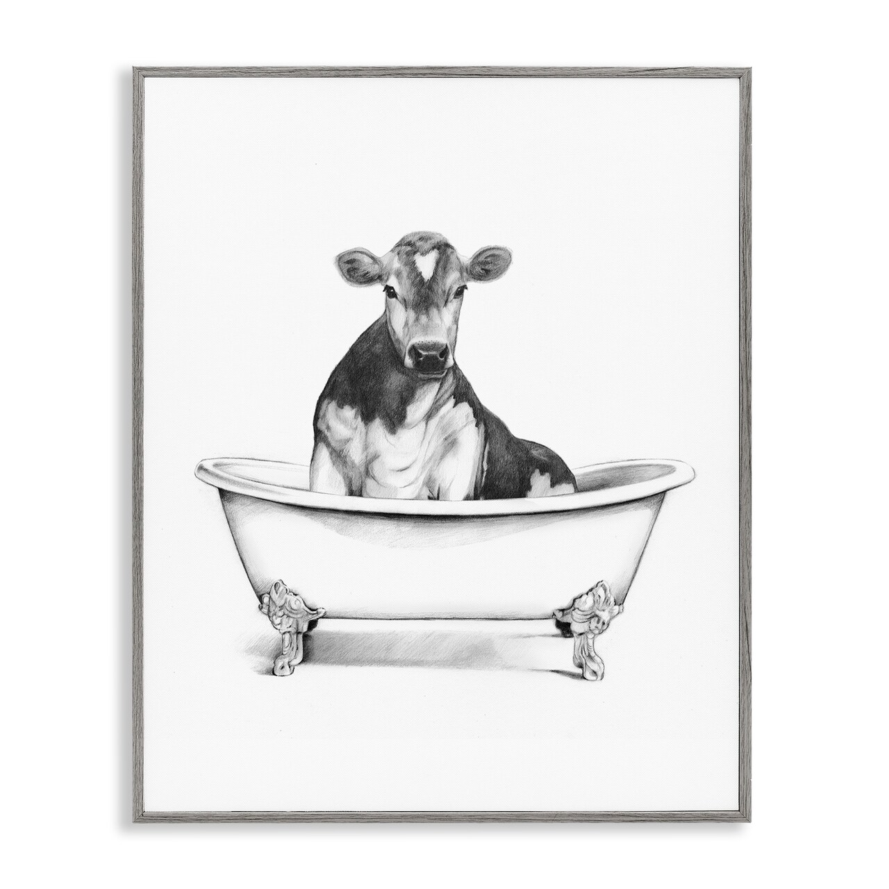 Stupell Industries Antique Tub with Cow Framed Giclee Wall Art Design by Victoria Borges